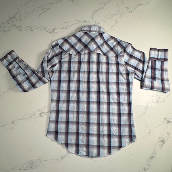 Wrangler Western Pearl Snap Shirt Plaid Cowboy Style Mens M Long Sleeve Rodeo - Picture 10 of 13